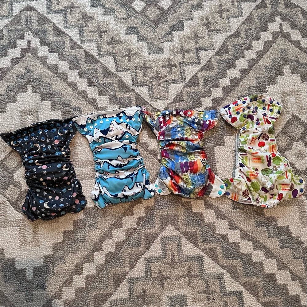 Cotton cloth diapers BumGenius Elemental, Thirsties Natural, & Blueberry Simplex